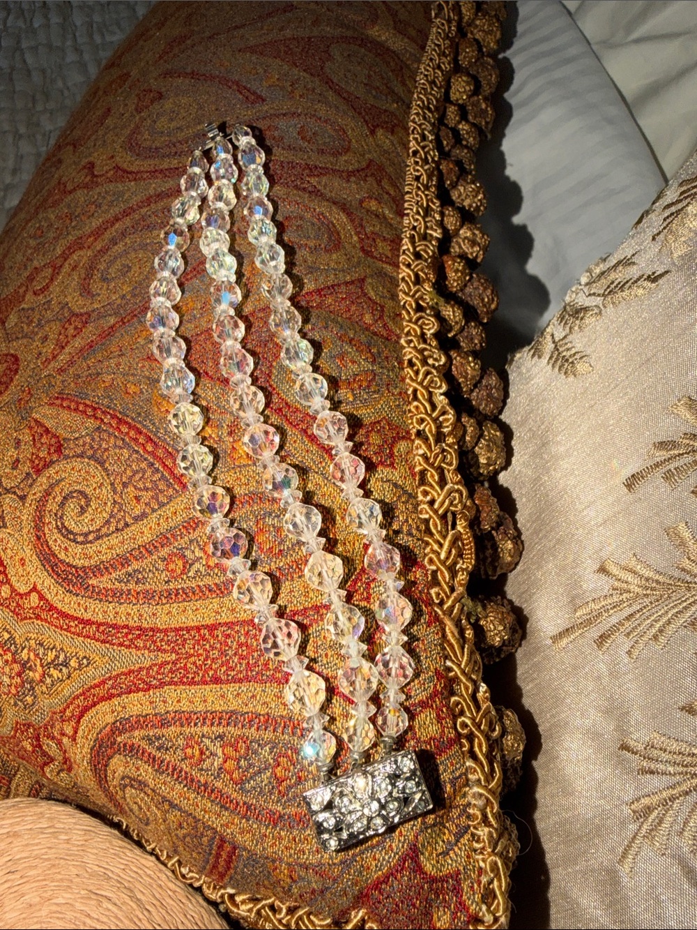 Exquisite Crystal Beaded triple Strand Accent bracelet aurora borealis flash